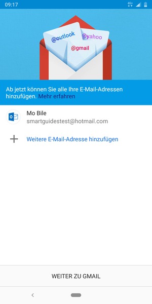 Wählen Sie WEITER ZU GMAIL