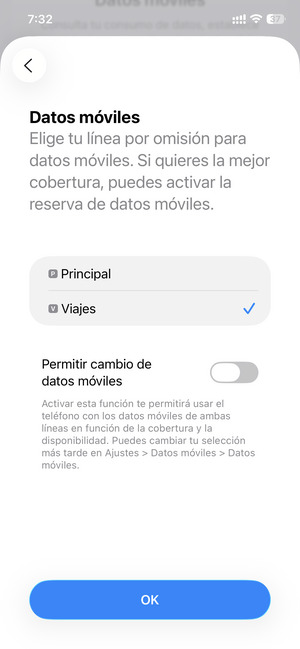 Seleccione la opción deseada y seleccione OK