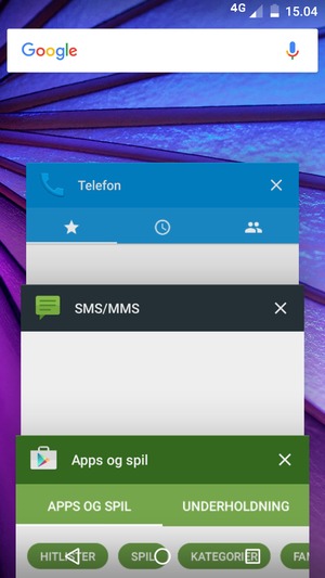 Swipe apps til højre for at lukke dem