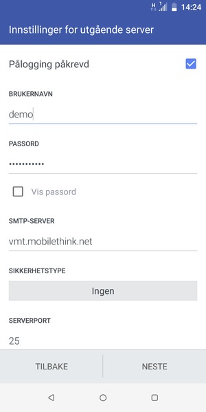 Skriv inn utgående serveradresse