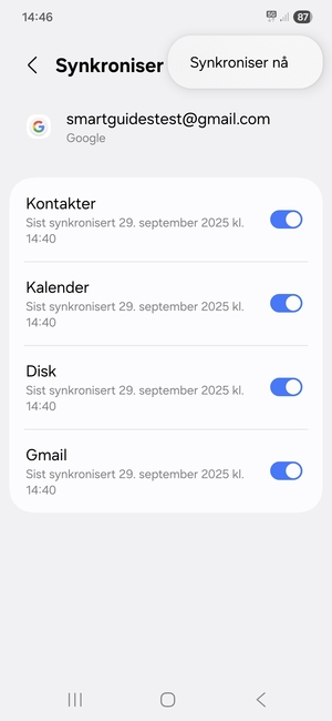 Velg Synkroniser nå