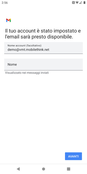 Scegli un nome per il tuo account e inserisci il tuo nome. Seleziona AVANTI