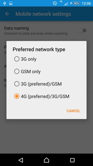 Select GSM only to enable 2G