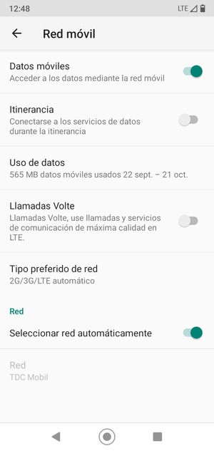 Desactivar Seleccionar  red automáticamente