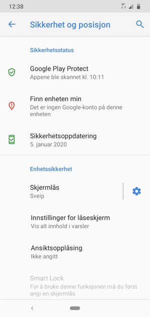 For å aktivere skjermlåsen, gå til Sikkerhet og posisjon-menyen og velg Skjermlås