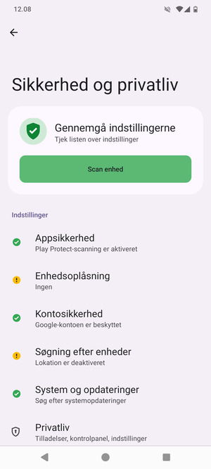 For at aktivere din skærmlås, gå til menuen Sikkerhed og privatliv og vælg Enhedsoplåsning