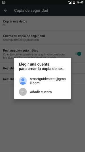 Seleccione su cuenta de copia de seguridad