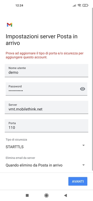 Seleziona Tipo di sicurezza
