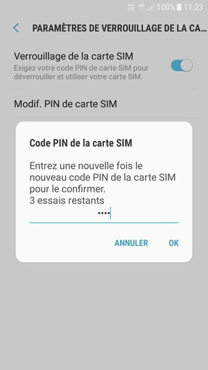 Veuillez confirmer votre nouveau code PIN de la carte SIM et sélectionner OK