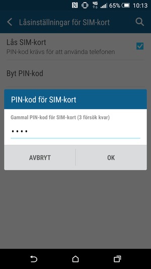 Ange din Gamla PIN-kod för SIM-kort och välj OK