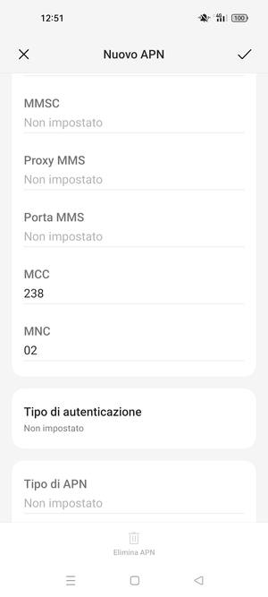 Scorri verso il basso e inserisci le informazioni di internet