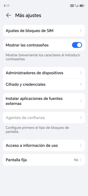 Seleccione Ajustes de  bloqueo de SIM