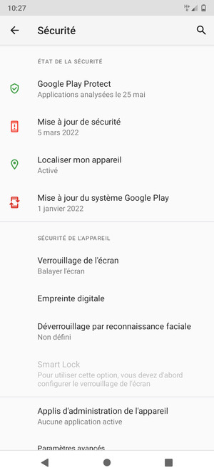 Pour activer votre écran de verrouillage, allez dans le menu Sécurité et sélectionnez Verrouillage de l'écran
