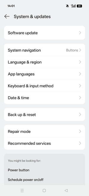 Select Back up and reset