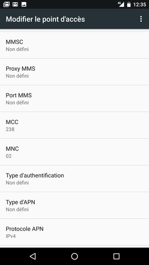 Faites défiler vers le bas et saisissez les informations Internet