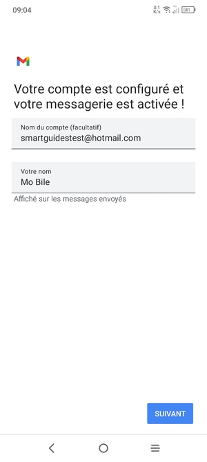 Donnez un nom à votre compte et saisissez votre nom. Sélectionnez SUIVANT