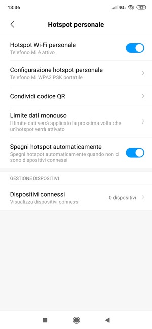 Il telefono è ora pronto per essere usato come modem