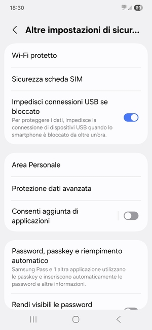 Seleziona Sicurezza scheda SIM