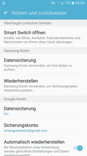 Wählen Sie Sicherungskonto