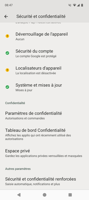Faites défiler et sélectionnez Sécurité et confidentialité renforcées