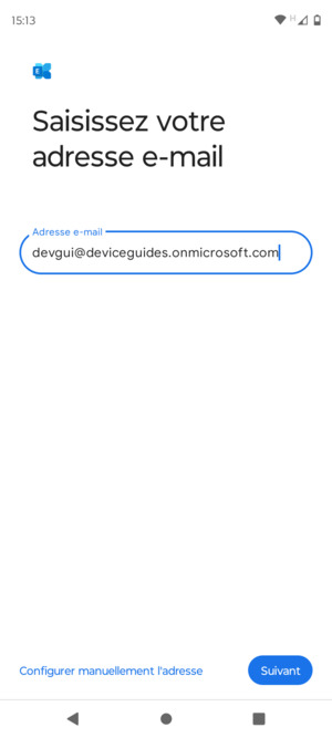 Saisissez votre adresse e-mail et sélectionnez Configurer manuellement l'adresse