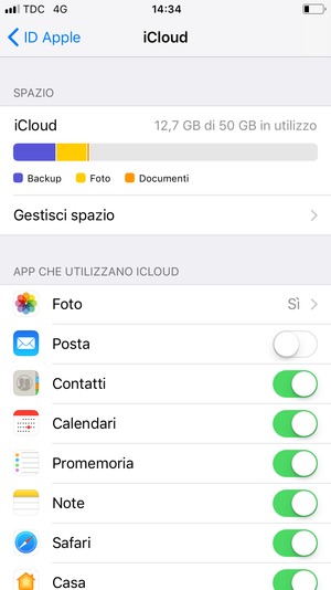 Seleziona i servizi per i quali desideri eseguire il backup