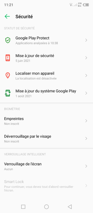 Sélectionnez Verrouillage de l'écran