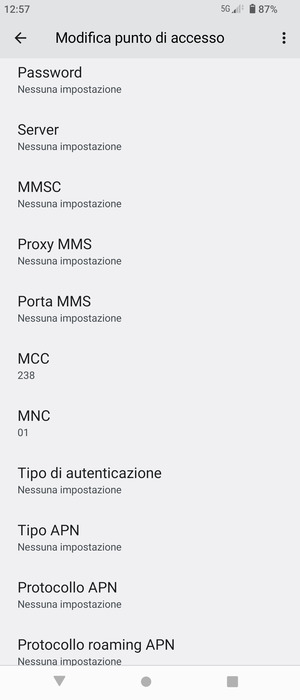 Scorri verso il basso e inserisci le informazioni degli MMS