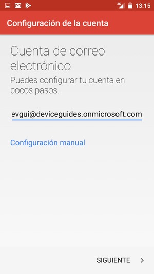 Introduzca su Dirección de correo electrónico y seleccione Configuración manual