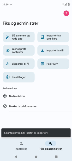 Kontaktene dine blir lagret på din Google-konto og lagret på telefonen din neste gang Google synkroniseres.