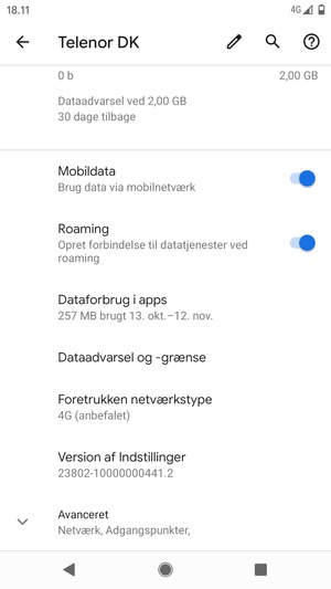 Slå Roaming til eller fra