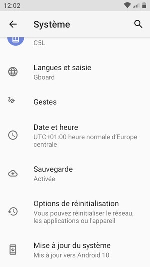 Sélectionnez Mise à jour du sysmème
