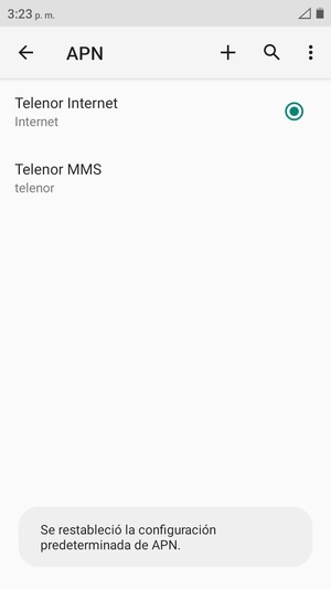 El teléfono se reiniciará con la configuración predeterminada de Internet y MMS