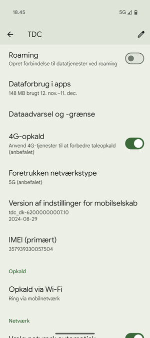 Scroll til og vælg Foretrukken netværkstype