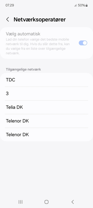 Vælg en netværksudbyder fra listen