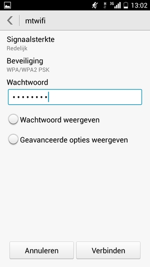Voer het WiFi-wachtwoord in en selecteer Verbinden