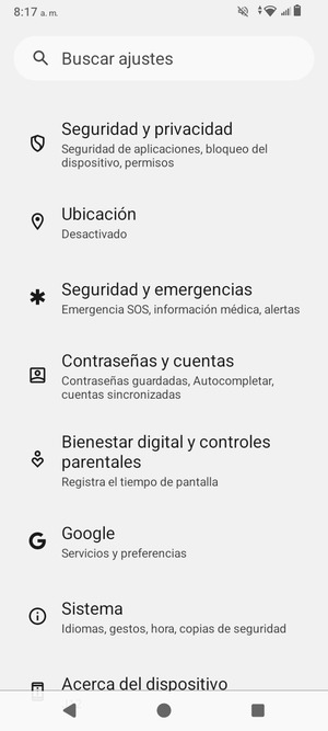 Desplácese y seleccione Seguridad y privacidad