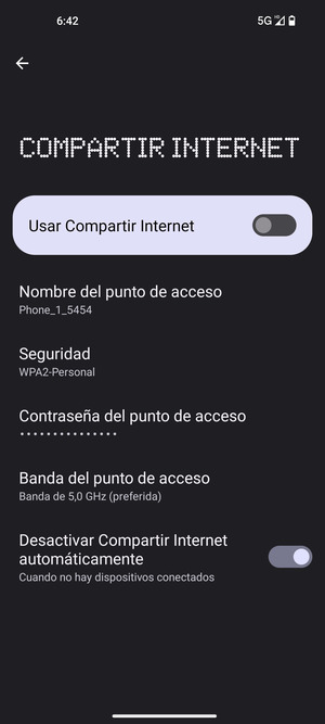 Seleccione Contraseña del punto de acceso