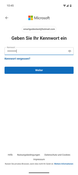 Geben Sie Ihre Passwort ein und wählen Sie Weiter