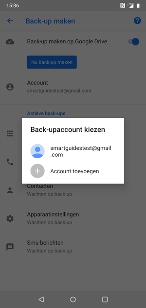 Selecteer uw back-up-account