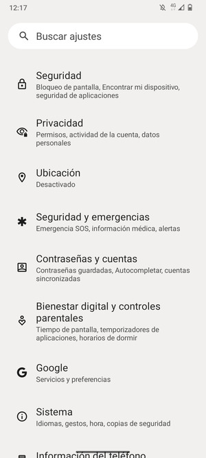 Desplácese y seleccione Seguridad