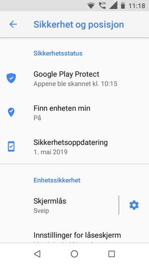 For å aktivere skjermlåsen, gå til Sikkerhet og posisjon-menyen og velg Skjermlås