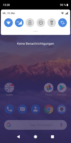 Ziehen Sie erneut das obere Menü nach unten