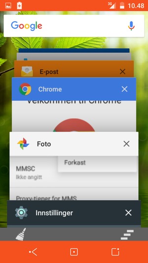 Velg sletteikonet for å lukke alle programmer som kjører