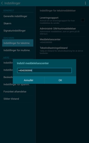 Indtast Meddelelsescenter nummeret og vælg OK