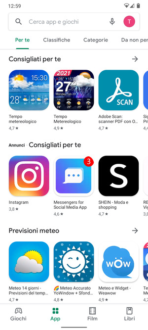 Seleziona la barra di ricerca