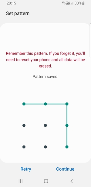 Draw an unlock pattern and select Continue
