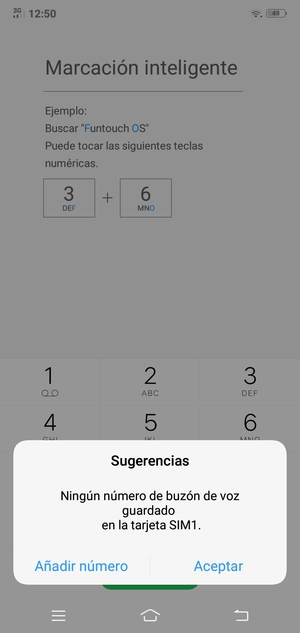 Si el correo de voz no está configurado, seleccione Aceptar