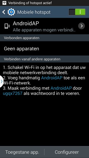 Uw telefoon is nu geïnstalleerd voor gebruik als modem
