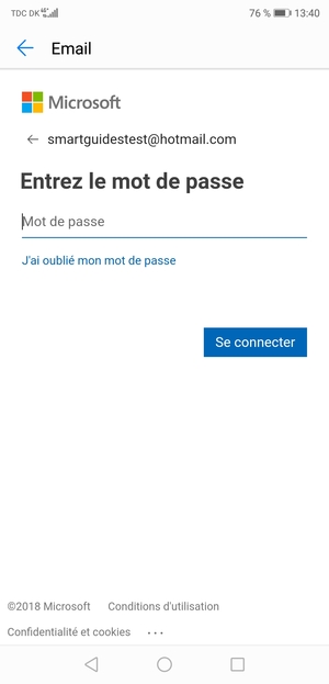 Saisissez votre mot de passe Hotmail et sélectionnez Se connecter